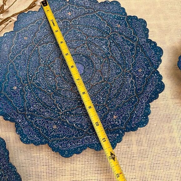 Enamel Handpainted Minakari Blue Stackable Plates Wall Decor Art Vintage 4 pc - Picture 8 of 10